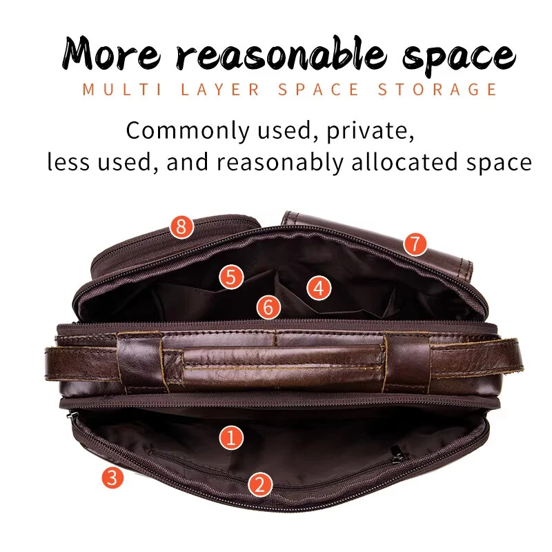 (image for) BULLCAPTAIN Genuine Leather Mens Shoulder Bag Business Crossbody Bag Male Briefcase Messenger Bag Men's Casual Handbags Vintage Flap Clutch Purse Tote